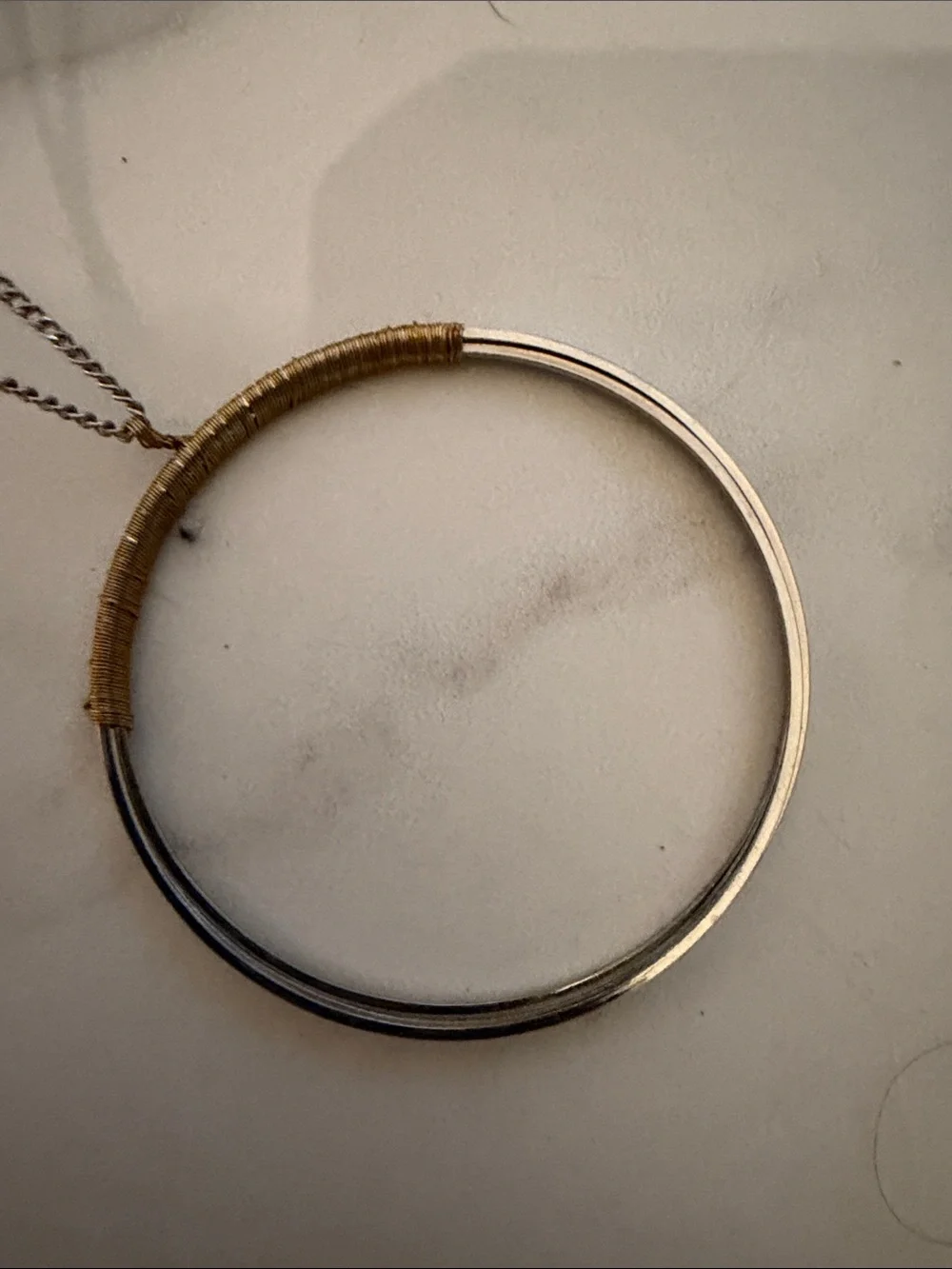 Classic Two-Tone Circle Pendant Necklace - Silver & Gold